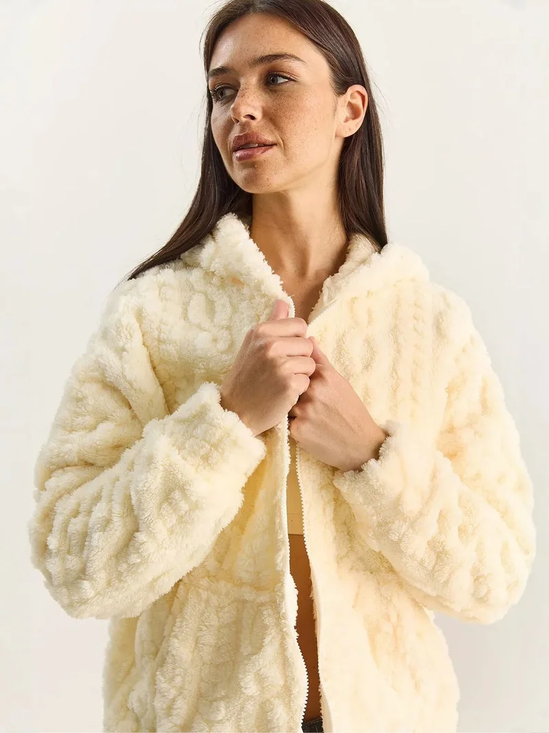 بيانكو لوتشي LUCCI Hooded Textured Knitted Cardigan with Zipper