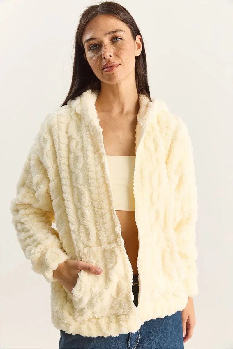 بيانكو لوتشي LUCCI Hooded Textured Knitted Cardigan with Zipper