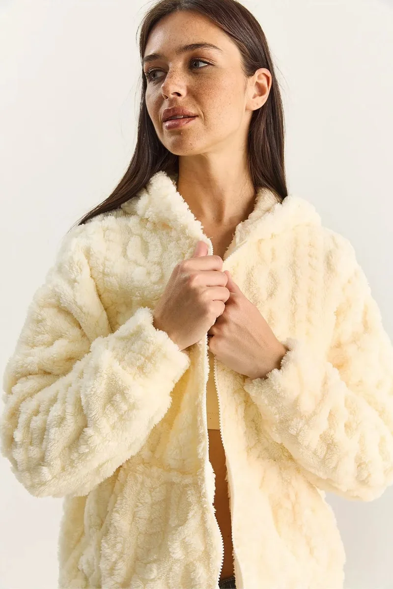 بيانكو لوتشي LUCCI Hooded Textured Knitted Cardigan with Zipper