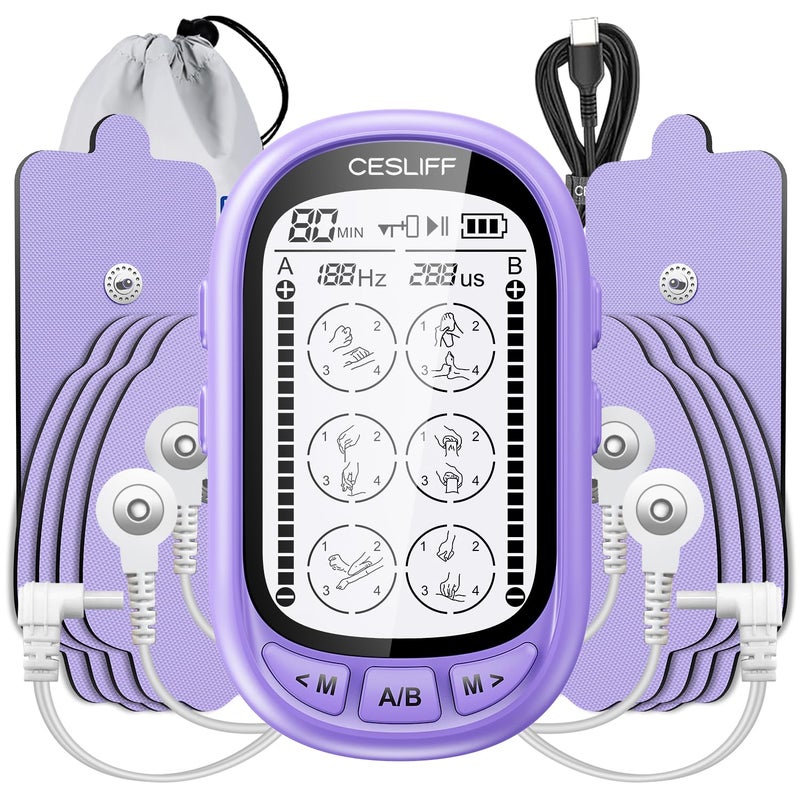 CESLIFF Dual Channel TENS EMS Unit TENS & PMS Unit (Model: YF1503) (Purple) - Image 1