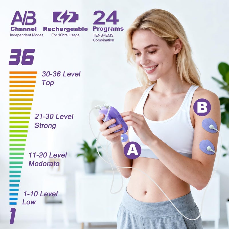 CESLIFF Dual Channel TENS EMS Unit TENS & PMS Unit (Model: YF1503) (Purple) - Image 2