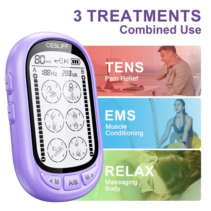 CESLIFF Dual Channel TENS EMS Unit TENS & PMS Unit (Model: YF1503) (Purple) - Image 3