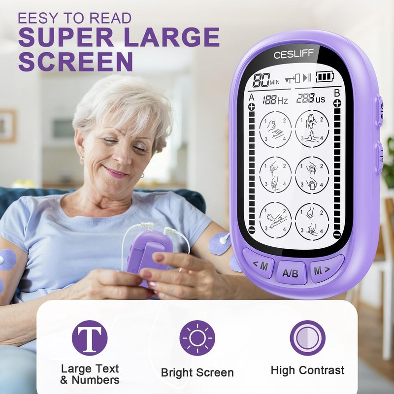CESLIFF Dual Channel TENS EMS Unit TENS & PMS Unit (Model: YF1503) (Purple) - Image 4