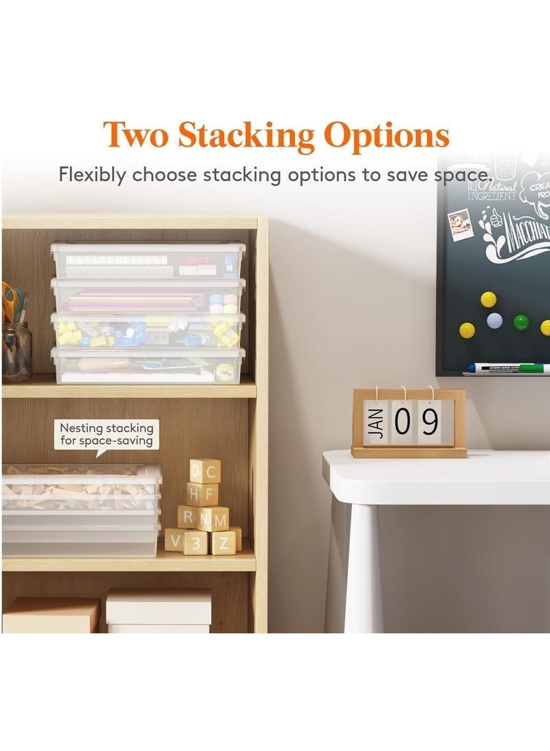 Arabest 2 Pack Multi-Purpose Storage Box with Latching Lids, Plastic, Clear A4 Paper Storage, Classroom Organization, Storage Containers for Board Game, Craft, Document, Magazine, Art Supplies - Image 2
