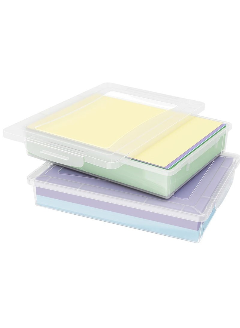 Arabest 2 Pack Multi-Purpose Storage Box with Latching Lids, Plastic, Clear A4 Paper Storage, Classroom Organization, Storage Containers for Board Game, Craft, Document, Magazine, Art Supplies - Image 1