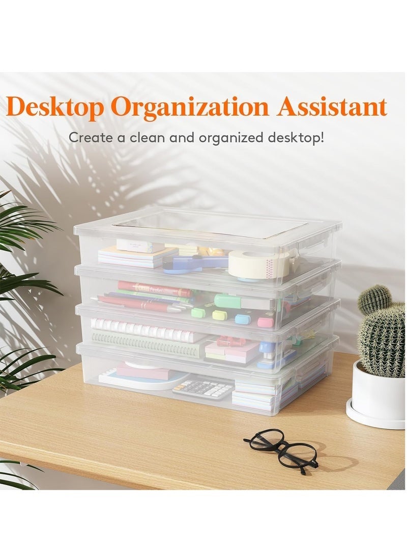Arabest 2 Pack Multi-Purpose Storage Box with Latching Lids, Plastic, Clear A4 Paper Storage, Classroom Organization, Storage Containers for Board Game, Craft, Document, Magazine, Art Supplies - Image 3