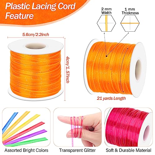 Cridoz 6 Pack Lanyard String Kit, Plastic Lacing Cord Gimp String Lanyard Weaving Kit for Boondoggle, Bracelets, Keychains, Crafts (Glitter) - Image 3
