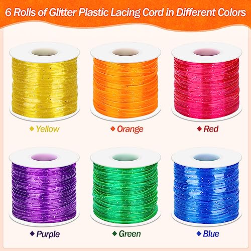 Cridoz 6 Pack Lanyard String Kit, Plastic Lacing Cord Gimp String Lanyard Weaving Kit for Boondoggle, Bracelets, Keychains, Crafts (Glitter) - Image 2