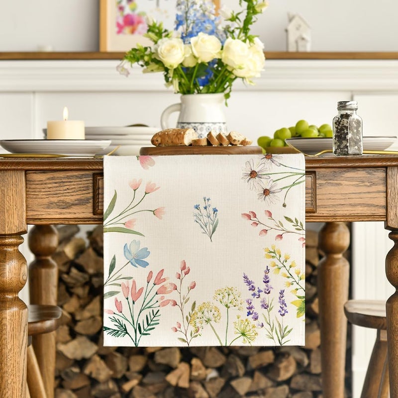 Floral Summer Table Runner - 13x72 Inch Seasonal Spring Kitchen Decoration - Image 2