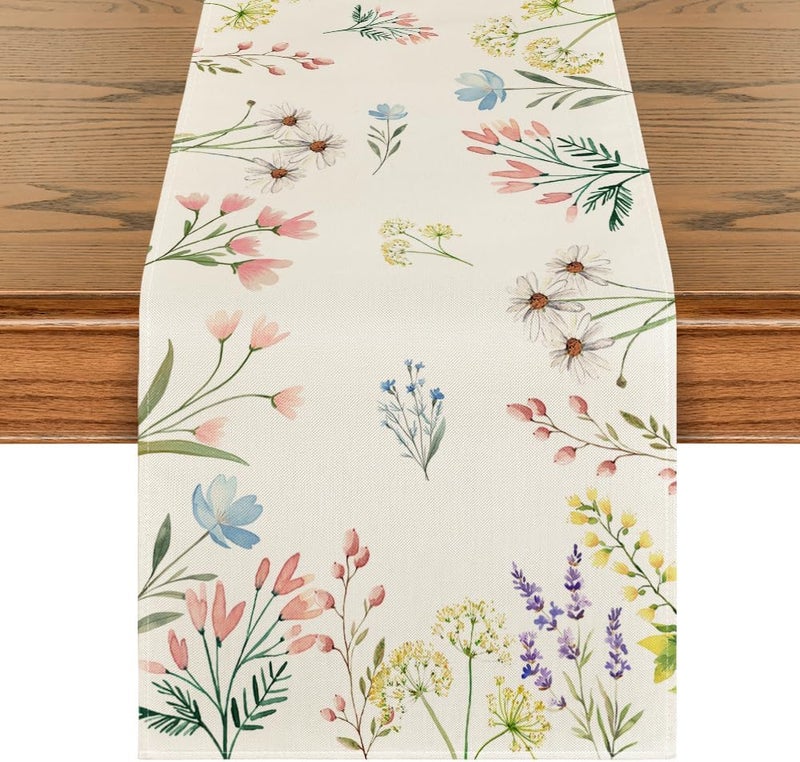 Floral Summer Table Runner - 13x72 Inch Seasonal Spring Kitchen Decoration - Image 1
