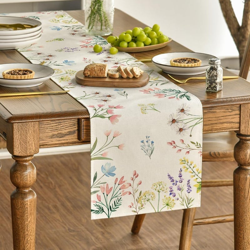 Floral Summer Table Runner - 13x72 Inch Seasonal Spring Kitchen Decoration - Image 3