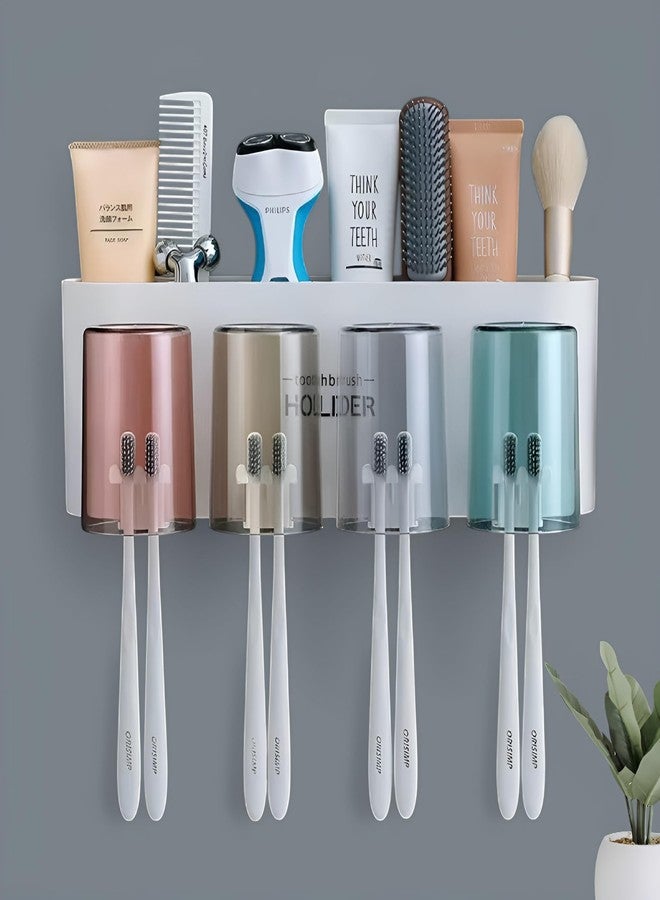 Tyzag Toothbrush Holders for Bathroom, Tooth Brushes Holder, Toothbrush Holder Wall Mounted, Brush Holder for Bathroom Wall Mounted (4 Cup, White) - Image 1