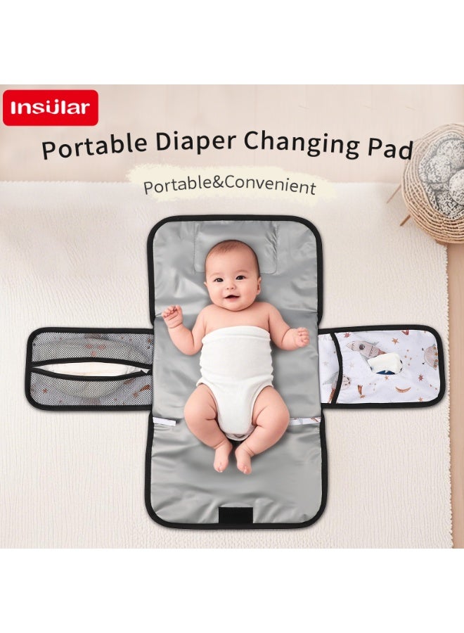 انسولار وسادة تغيير الحفاضات المحمولة - حصيرة تغيير حفاضات قابلة للطي ومقاومة للماء ووسادة تغيير محمولة للسفر، محطة تغيير حفاضات الطفل مع جيب ذكي لتخزين المناديل المبللة - Image 5
