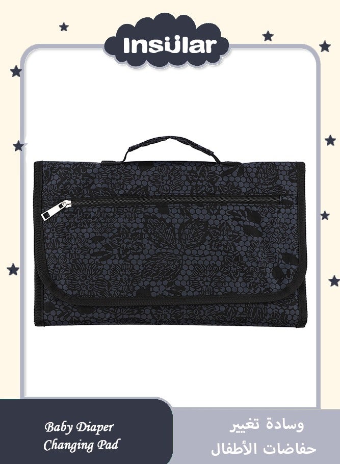 انسولار وسادة تغيير الحفاضات المحمولة - حصيرة تغيير حفاضات قابلة للطي ومقاومة للماء ووسادة تغيير محمولة للسفر، محطة تغيير حفاضات الطفل مع جيب ذكي لتخزين المناديل المبللة - Image 1
