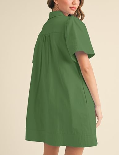 Meyhad Womens Short Sleeve Button Down Mini Shirt Dress Lapel Collar Short Dresses with Pocket(0942-DarkGreen-S) - Image 3