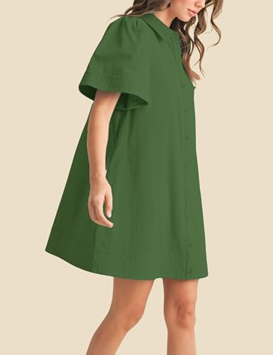 Meyhad Womens Short Sleeve Button Down Mini Shirt Dress Lapel Collar Short Dresses with Pocket(0942-DarkGreen-S) - Image 4