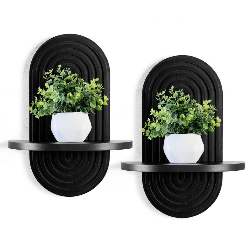 Heiple Set of 2 Boho Arched Floating Shelves 15.7â€x 7.8â€3D Wooden Hanging Shelf for Living Room Bedroom Nursery Mid Century Modern Wall Decor(Black, 11.7 * 15.7) - Image 1