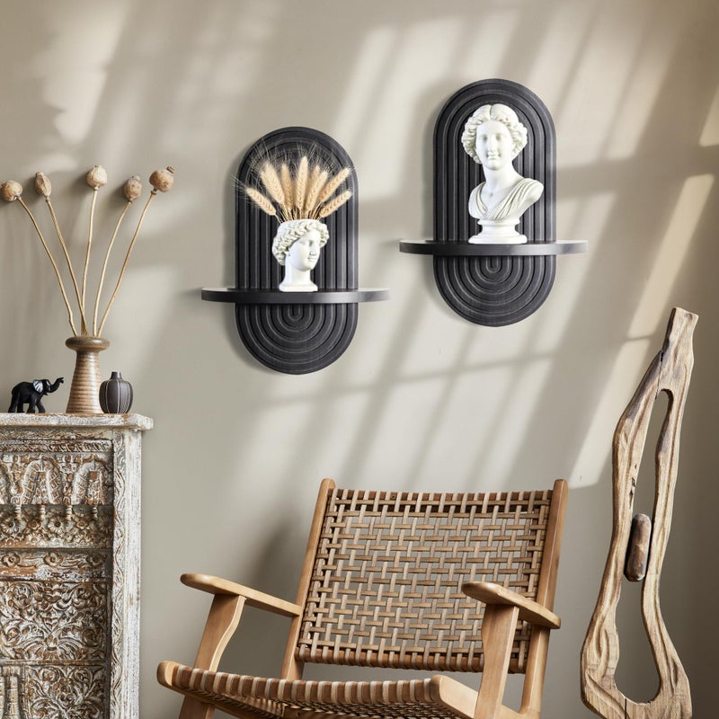 Heiple Set of 2 Boho Arched Floating Shelves 15.7â€x 7.8â€3D Wooden Hanging Shelf for Living Room Bedroom Nursery Mid Century Modern Wall Decor(Black, 11.7 * 15.7) - Image 2