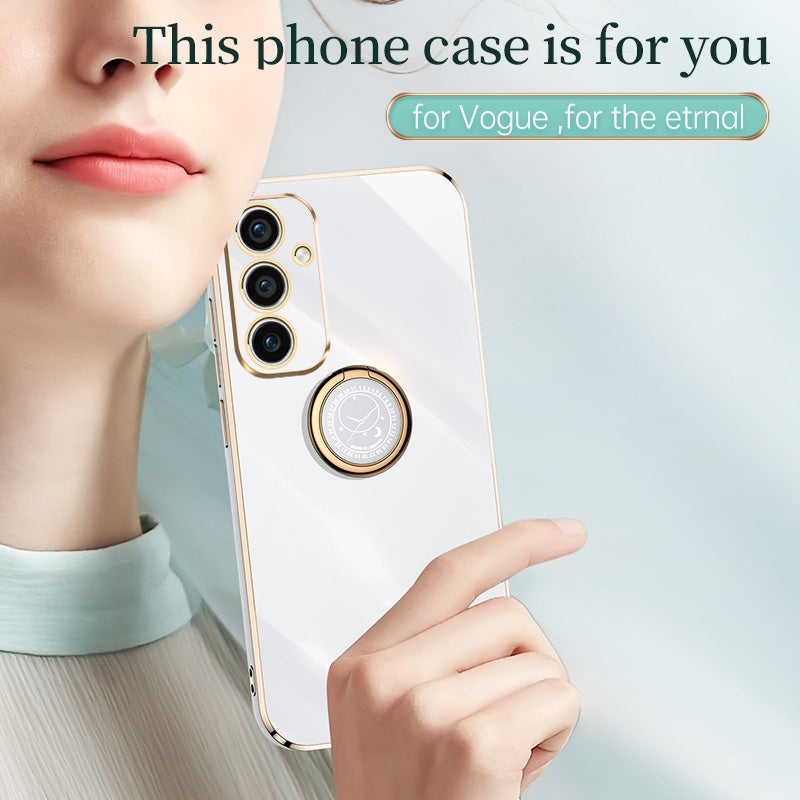 HuHa Case Cover For Samsung Galaxy A35 5G XINLI Straight Edge 6D Electroplate TPU Phone Case with Ring Holder(Mint Green) - Image 2
