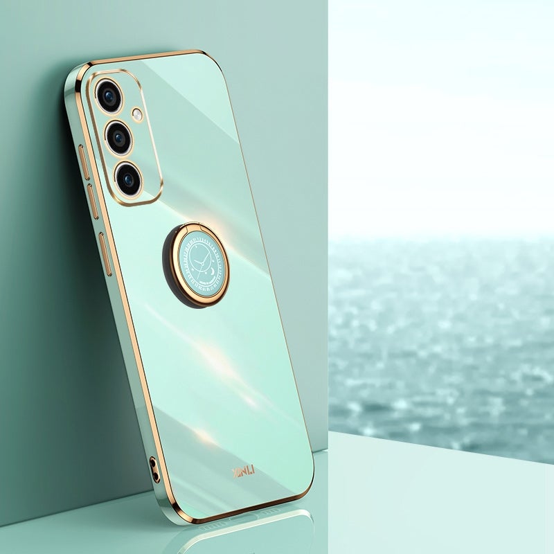 HuHa Case Cover For Samsung Galaxy A35 5G XINLI Straight Edge 6D Electroplate TPU Phone Case with Ring Holder(Mint Green) - Image 1