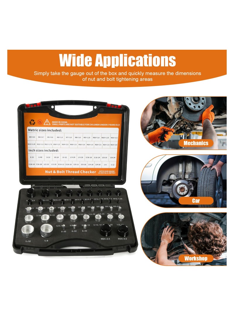SYOSI 44PCS Nut and Bolt Thread Checker, 23 Inch & 21 Metric Male/Female Size and Thread Gauge, Perfect for Recognizing Size on Tricky and Narrow Area Easy to Recognize - Image 2