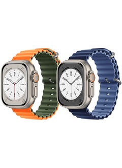 Silicone Ocean Band Strap for Apple Watch Ultra 8 49mm Orange/Green Double Side Strap with Navy Blue/Blue Double Side Strap Set of 2