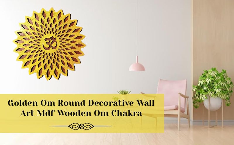 My Dream Carts Golden Om Round Decorative Wall Art Mdf Wooden Om Chakra For Temple, Living Room, Bedroom, Office, Hotel, Home Decor Items, Gift Item, Mandala Wall Hanging For House Decoration 20x20cm - Image 3