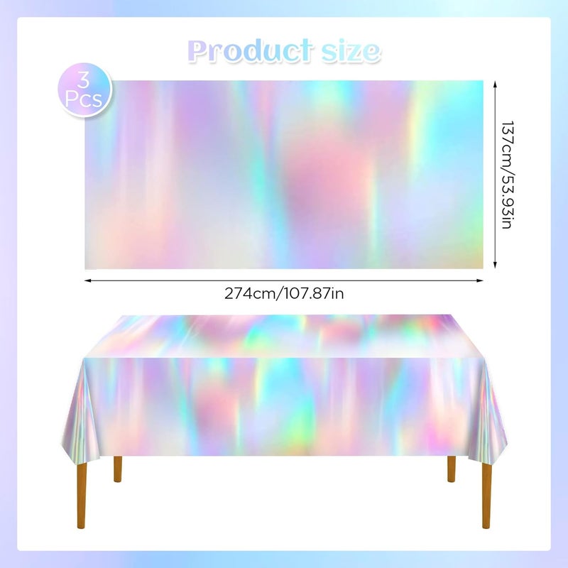 YASUOA Iridescence Tablecloths Shiny Metallic Disposable Rectangle Holographic Foil Table Covers for Birthday Wedding Engagement Disco Mermaid Hen Christmas Party Decorations Laser Color 3Pcs 54x108In - Image 2