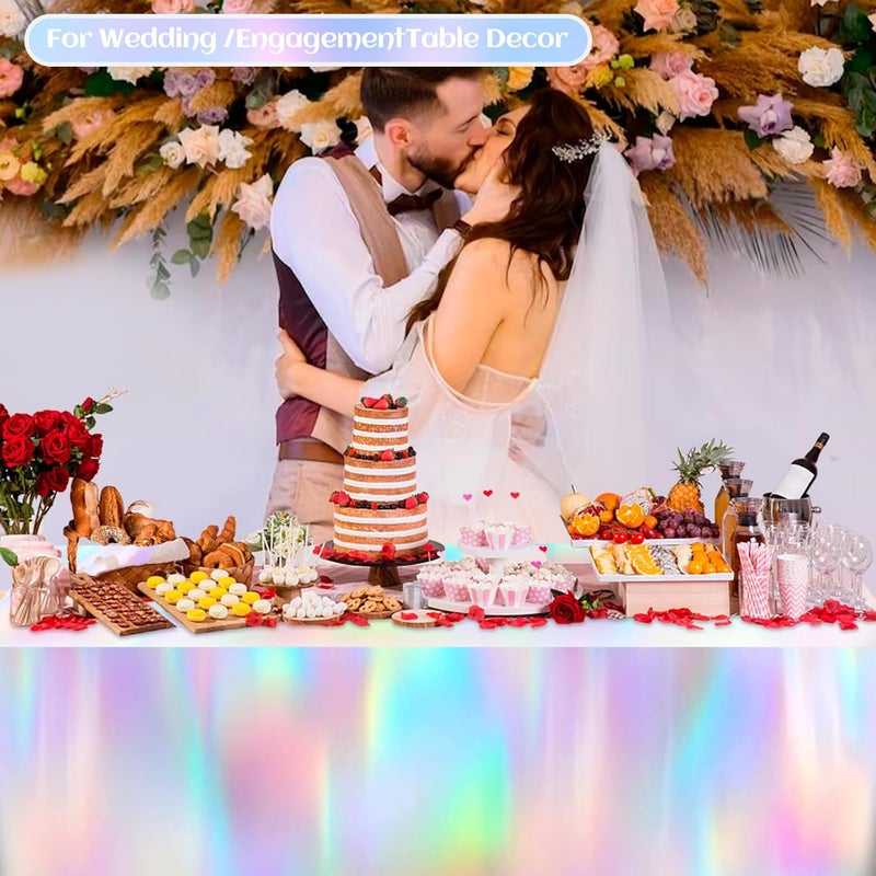 YASUOA Iridescence Tablecloths Shiny Metallic Disposable Rectangle Holographic Foil Table Covers for Birthday Wedding Engagement Disco Mermaid Hen Christmas Party Decorations Laser Color 3Pcs 54x108In - Image 5