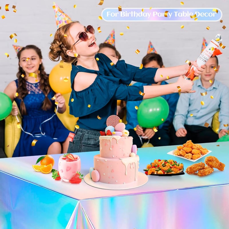 YASUOA Iridescence Tablecloths Shiny Metallic Disposable Rectangle Holographic Foil Table Covers for Birthday Wedding Engagement Disco Mermaid Hen Christmas Party Decorations Laser Color 3Pcs 54x108In - Image 4