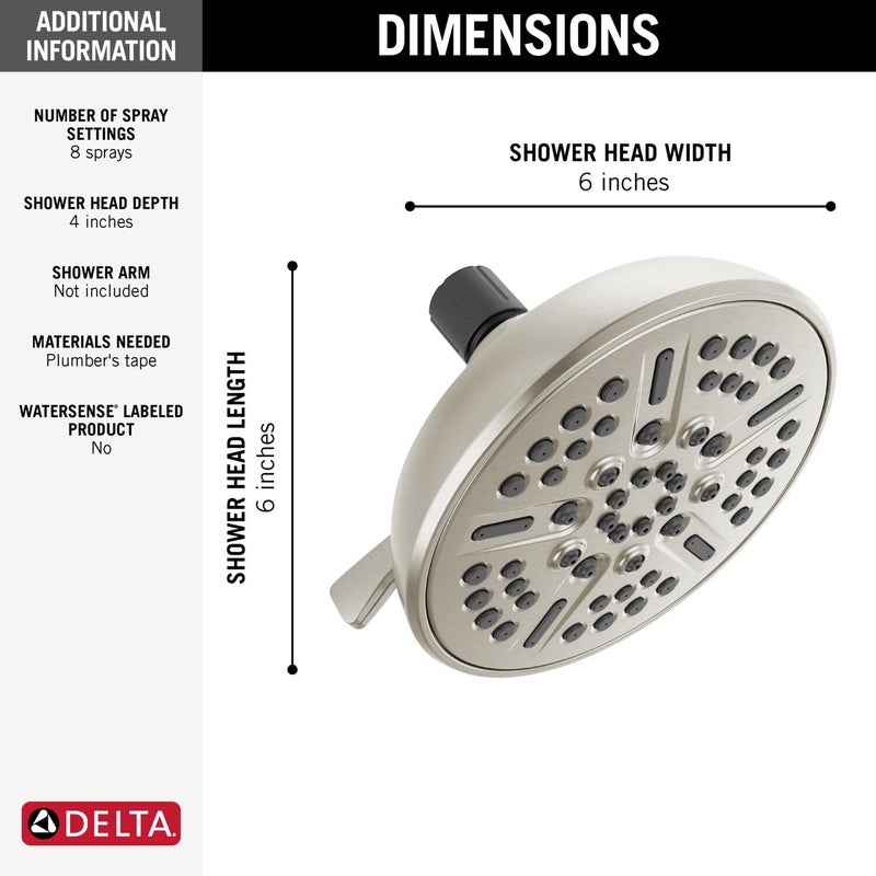 Delta Faucet 8-Spray Touch-Clean Shower Head Brushed Nickel, Delta Shower Heads, Showerhead, Brushed Nickel Shower Head, 2.5 GPM Water Flow, Stainless 75898CSN - Image 3