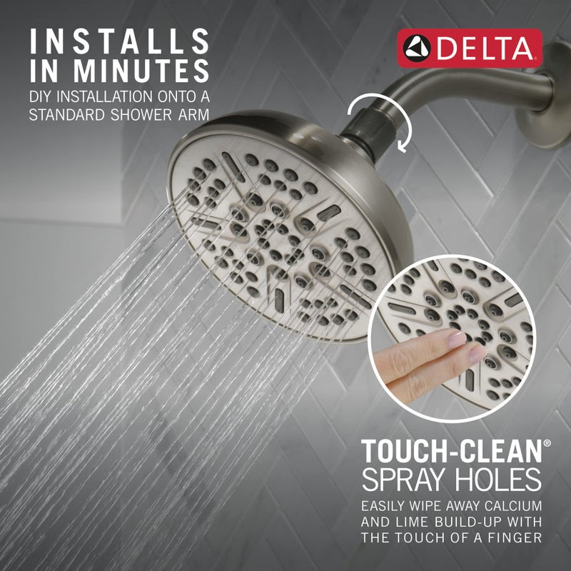 Delta Faucet 8-Spray Touch-Clean Shower Head Brushed Nickel, Delta Shower Heads, Showerhead, Brushed Nickel Shower Head, 2.5 GPM Water Flow, Stainless 75898CSN - Image 4