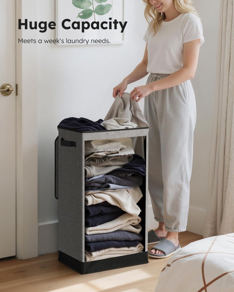 SOLEDI Slim Laundry Hamper with Lid, Narrow Laundry Basket with Removable Bags, Dirty Clothes Hamper with handle, Small Hamper perfect for Laundry room, Bathroom, Bedroom, Small spaces. 70L Grey - Image 5