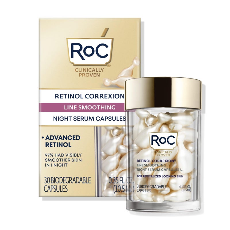 RoC Retinol Correxion Anti-Aging Wrinkle Night Serum, Retinol Serum for Face, Daily Treatment for Fine Lines, Post Acne Scars, 30 Capsules, Unscented, 0.35 Fl Oz - Image 1