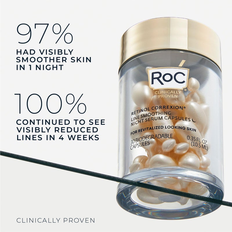 RoC Retinol Correxion Anti-Aging Wrinkle Night Serum, Retinol Serum for Face, Daily Treatment for Fine Lines, Post Acne Scars, 30 Capsules, Unscented, 0.35 Fl Oz - Image 3