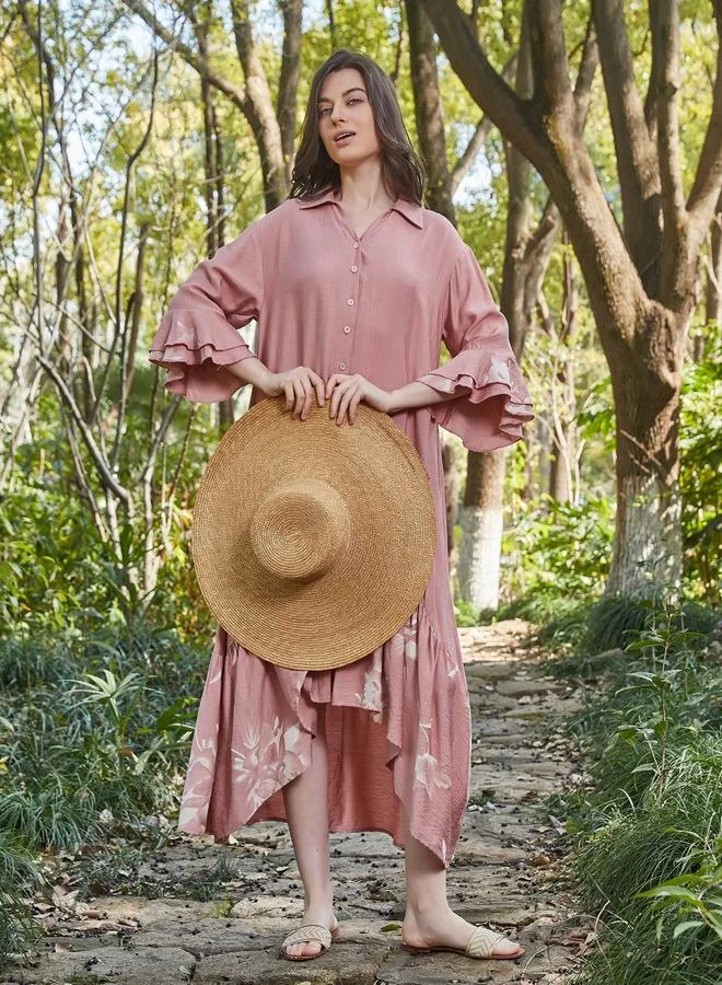 Take Two Take Two Pink Floral Print Shirt Maxi Dress