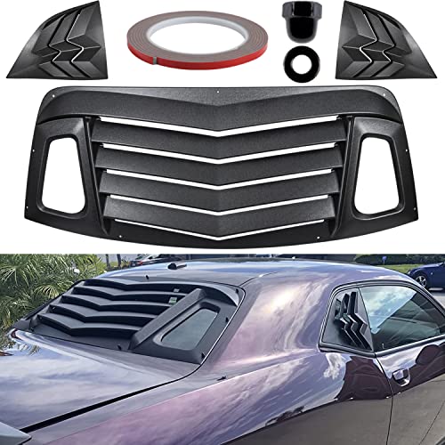 Camoo 3pcs Rear+Side Window Louver ABS Windshield Sun Shade Cover for Dodge Challenger 2008-2022 2023 in GT Lambo Style Matte Black - Image 1