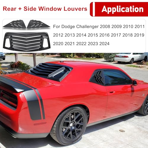 Camoo 3pcs Rear+Side Window Louver ABS Windshield Sun Shade Cover for Dodge Challenger 2008-2022 2023 in GT Lambo Style Matte Black - Image 2