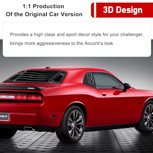Camoo 3pcs Rear+Side Window Louver ABS Windshield Sun Shade Cover for Dodge Challenger 2008-2022 2023 in GT Lambo Style Matte Black - Image 4