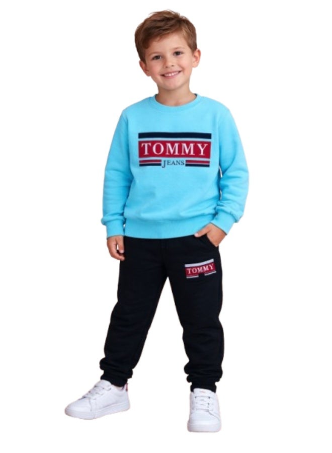 Tommy Fashion Kids Boys Winter Tracksuit Cotton Padded Inside - Turqouise