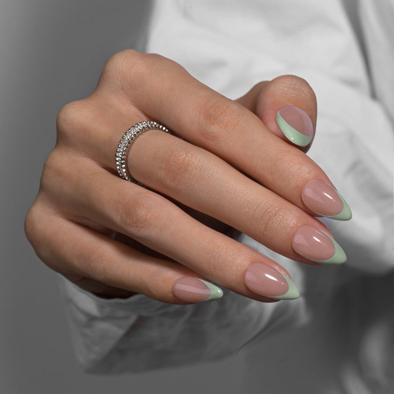 KQueenest Mint Green French Tip Press On Nails Short Almond, 30 Pcs Acrylic Press On Nails With Glue, Glossy Soft Gel Short Fake Nails Press ons, Reusable Natural Nude Glue on Nails for Women Summer - Image 2