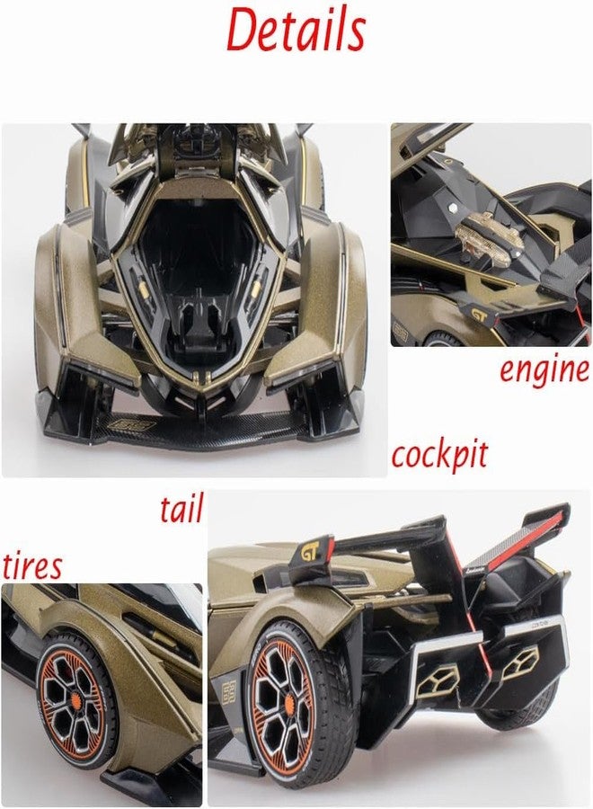 TONIRY Scale Exclusive Alloy Metal Pull Back Die-cast Car Model with Sound Light Mini Auto Toy for Kids Metal Model Toy Car with Sound and Light (1:22 Scale Lamborghini RANBO V12GT-GREEN) - Image 3