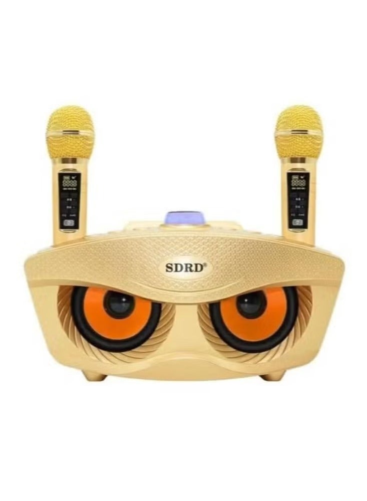 SD306 Plus 30W Karaoke Player Dual bluetooth 4.2 Speaker Family KTV Stereo Mic Big Sound Speaker with 2 Wireless Microphones | Gold - Image 1