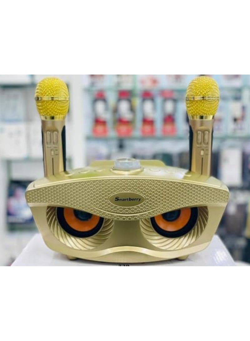 SD306 Plus 30W Karaoke Player Dual bluetooth 4.2 Speaker Family KTV Stereo Mic Big Sound Speaker with 2 Wireless Microphones | Gold - Image 2