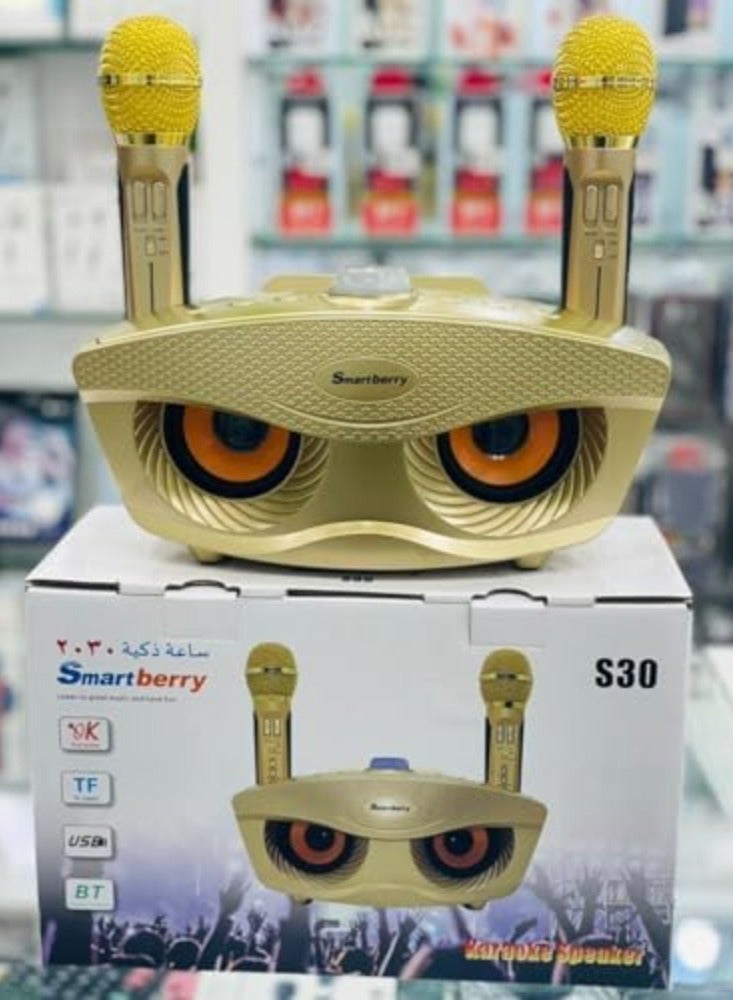 SD306 Plus 30W Karaoke Player Dual bluetooth 4.2 Speaker Family KTV Stereo Mic Big Sound Speaker with 2 Wireless Microphones | Gold - Image 3