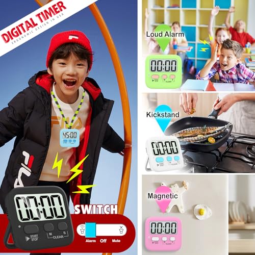 Antonki 2 Pack Digital Timer for Kids, Magnetic Countdown Kitchen Timers for Cooking, Egg, Classroom, Teacher, Exercise, Study, Oven - Battery Included - Image 5