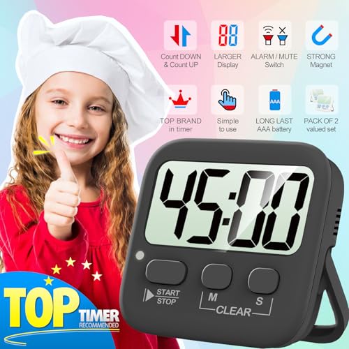 Antonki 2 Pack Digital Timer for Kids, Magnetic Countdown Kitchen Timers for Cooking, Egg, Classroom, Teacher, Exercise, Study, Oven - Battery Included - Image 2