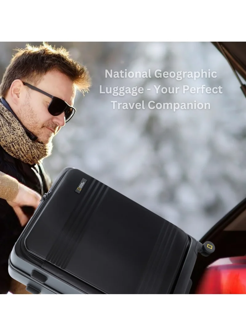 NATIONAL GEOGRAPHIC National Geographic Lodge Check-In Large Travel Suitcase, 100% PC Durable Lightweight Hard Shell Expandable Luggage, 4 Double Wheel, TSA Lock Trolley Bag Black (71 cm/24 Inch).