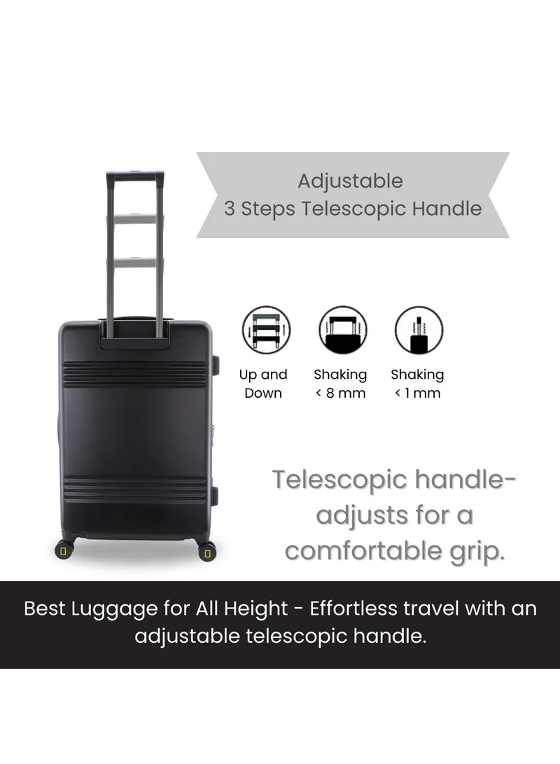 NATIONAL GEOGRAPHIC National Geographic Lodge Check-In Large Travel Suitcase, 100% PC Durable Lightweight Hard Shell Expandable Luggage, 4 Double Wheel, TSA Lock Trolley Bag Black (71 cm/24 Inch).