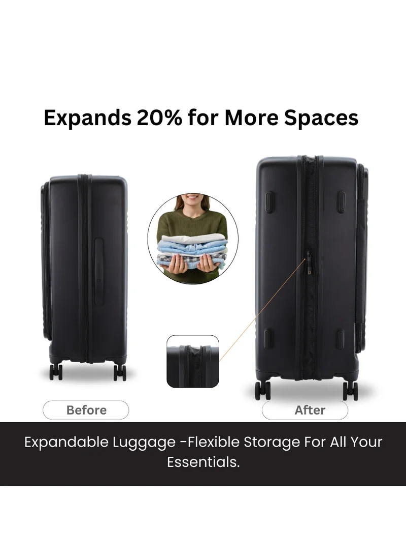 NATIONAL GEOGRAPHIC National Geographic Lodge Check-In Large Travel Suitcase, 100% PC Durable Lightweight Hard Shell Expandable Luggage, 4 Double Wheel, TSA Lock Trolley Bag Black (71 cm/24 Inch).